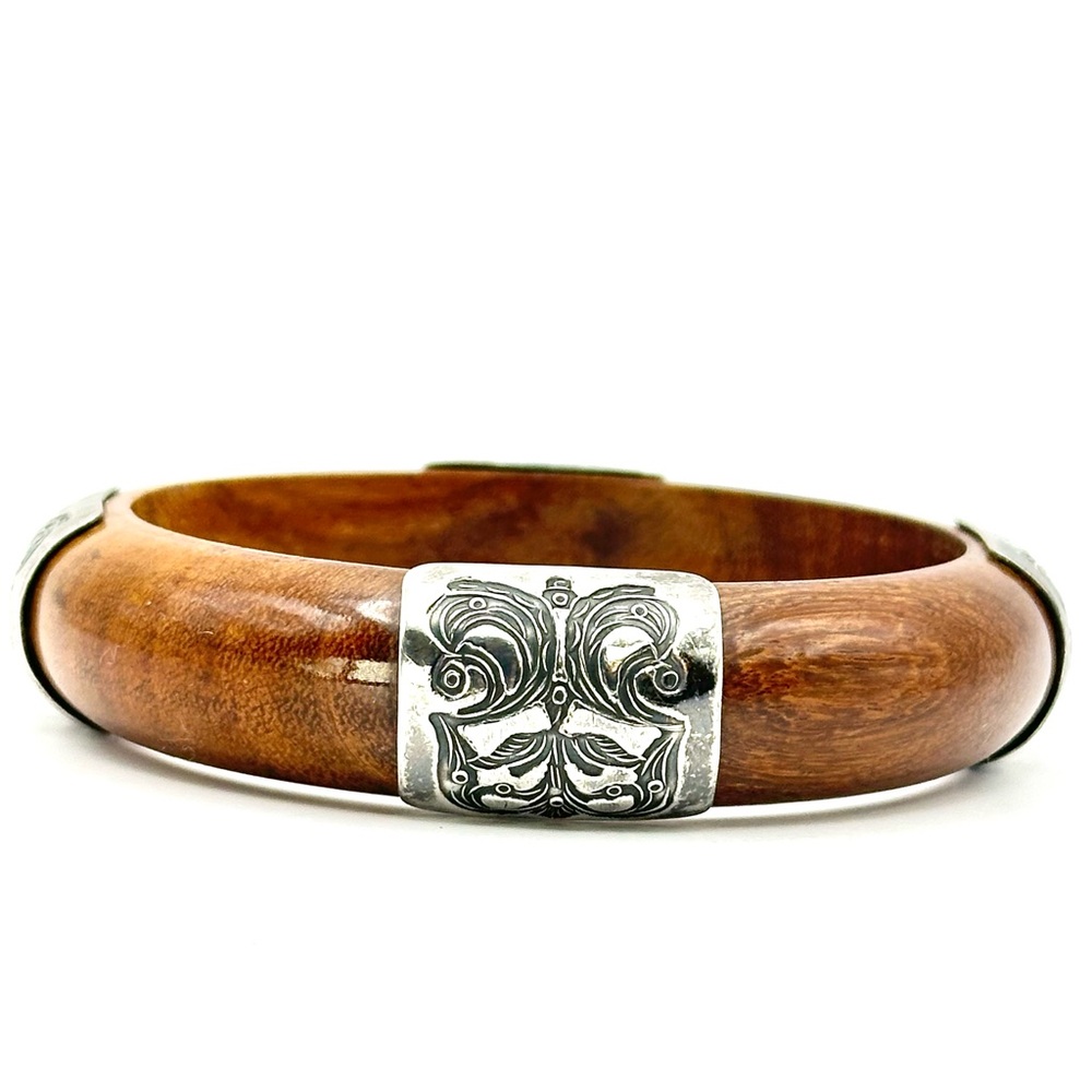 Silpada Retired B1490 Wood & Sterling Silver Bangle Bracelet